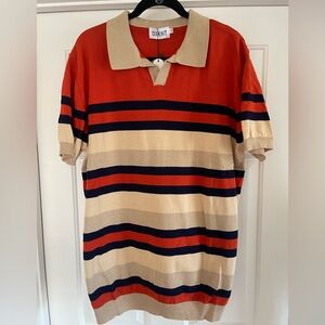 Oxknit Men's Polo Shirt - Orange and Tan Striped- Size Mens 3X- Runs small